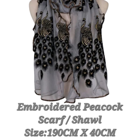 Luxury Peacock Embroidery Scarf - Picture 2 of 4